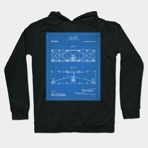 Wright Brothers Plane Patent - Aviation Art - Blueprint Hoodie by patentpress